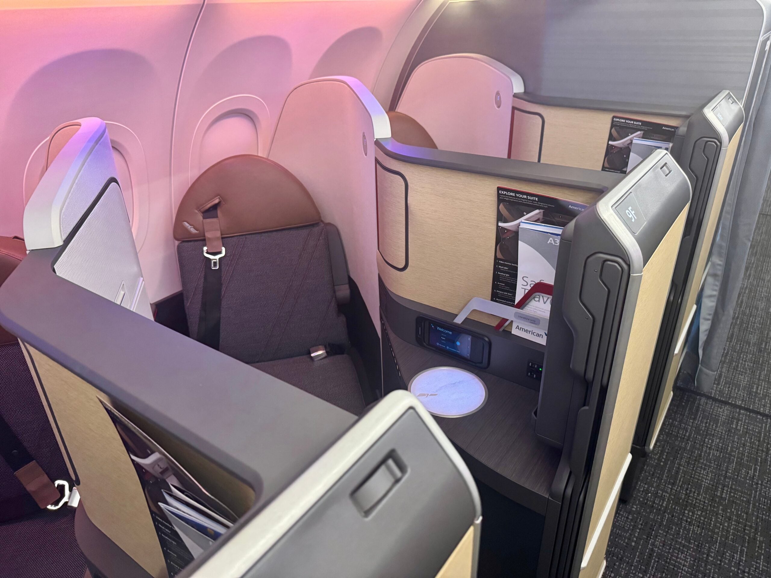 One of the Flagship Business seats on American's A321XLR with beige and gray color scheme.